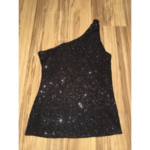 VTG Cache NEW Tags‎ Sz Small Black One Shoulder Sequin Top Chain Detail thumbnail 7
