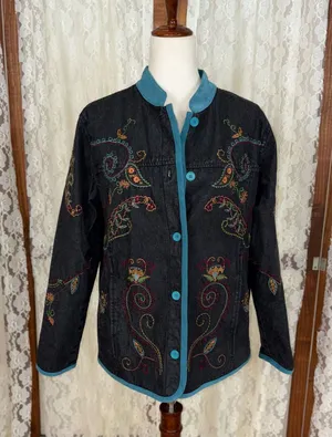 Super Cool Denim & Co Embroidered Denim Jacket thumbnail 1