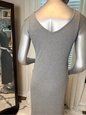 Stowaway Collection Maternity Ribbed Maxi Dress Gray Sleeveless Large thumbnail 6