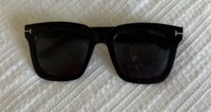 Tom Ford Black Oversized Square Sunglasses with Silver T Accents thumbnail 1