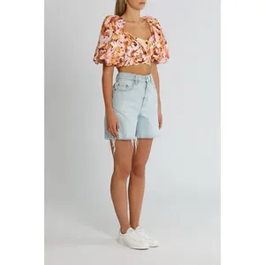 Acler Withington Top Size 2 NWOT Puff Sleeve Abstract‎ Floral Crop Blouse thumbnail 2
