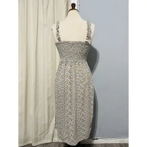 AUW L Green Floral Smocked Tie-Front Ruffle Strap Slit Midi‎ Dress Padded Bra thumbnail 7