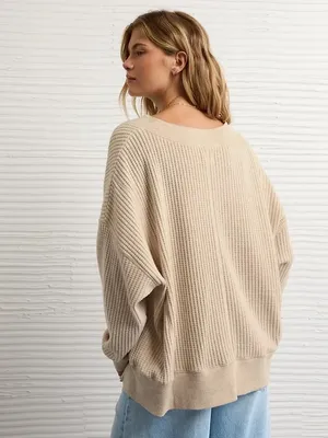 American Eagle Big Hug V-Neck Waffle Sweatshirt Size Large New with tag thumbnail 2