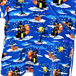 Scrub Top Comfy Cotton Halloween Castle Haunted House Pumpkins Large Med Vet thumbnail 2