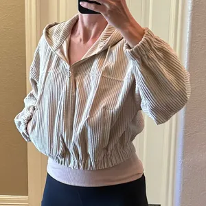Altard State Cropped Corduroy Hooded Jacket Zipper Front Light Tan Beige Medium thumbnail 6