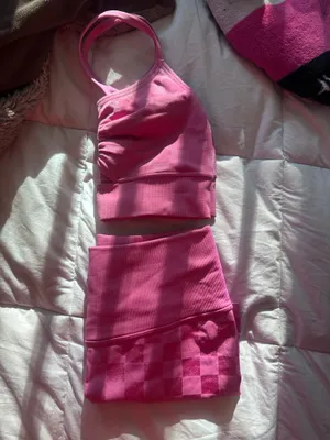JoyLab Pink workout checkered seamless set thumbnail 2