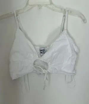 Princess Polly Smocked Tie Front Crop Top Size 6 White Spaghetti Strap thumbnail 1