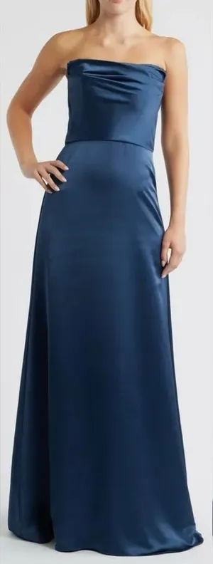 NWOT Amsale Jara Strapless formal gown French Blue sz 10 thumbnail 1