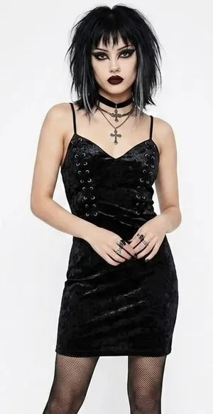 GUESS Lace Up Crushed Velvet Bodycon Mini Dress Black Gothic Grunge Size XS thumbnail 1