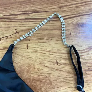 Oh Polly Black Rhinestone Strap Crop Top Zipper Back Evening Clubwear thumbnail 8