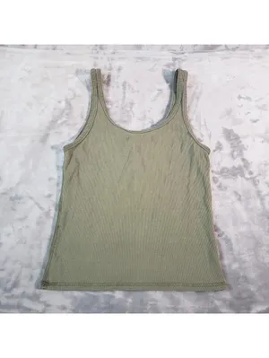 Abercrombie & Fitch Ribbed Knit Henley Tank Top Green Scoop Neck Size S thumbnail 2