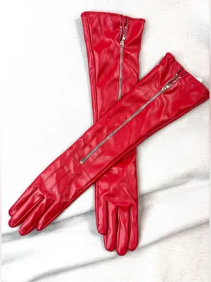 Beautiful Lipstick Red Long Faux Leather Zip Look Elbow Length Gloves thumbnail 5