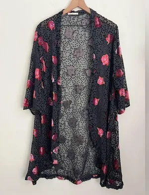 Anthropologie Floreat Velvet Burnout Kimono black polka dot sheer thumbnail 1