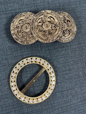Lot of 2 Vintage Belt Buckles Rhinestones Boho Gold Tone‎ Chunky Statement thumbnail 1