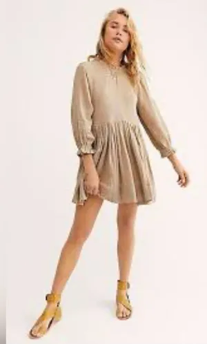 Free Peopleni Dress Beige Cotton Gauze Boho Babydoll medium thumbnail 1