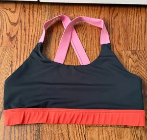 Wilo Women’s Black Sports Bra Pink Straps and Coral Band Size Medium thumbnail 1