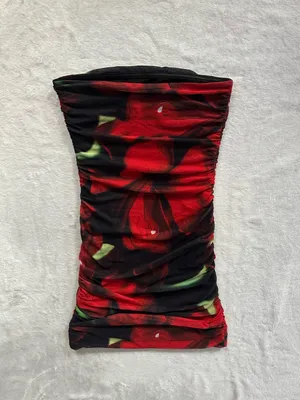White Fox Ibiza Nights Strapless Mini Dress Red Hibiscus Size XS Bodycon Ruched thumbnail 9