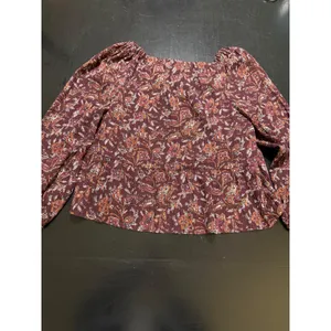 LOFT Women XL Burgundy Floral Paisley Peplum Blouse Long Sleeve Crinkle Top thumbnail 5