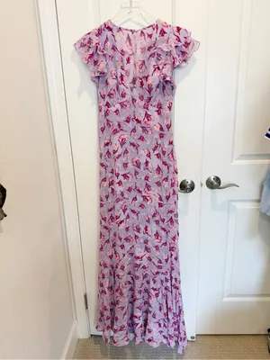 BHLDN Eva Flutter Sleeve Plunge V-neck Maxi Dress Floral Wedding Guest Occasion thumbnail 2
