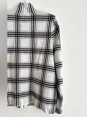 Rachel Zoe Women’s Plaid Sweater Jacket, Black/White/Tan, Fall Outerwear, Large thumbnail 14