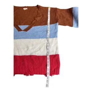 POL Striped V Neck Distressed Sweater‎ Size L Brown Blue White Red thumbnail 6