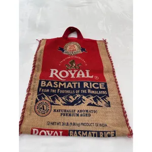 Royal Basmati Rice Burlap Tote Bag Reusable Zippered Market Sack Red Tan 18x13.5 thumbnail 2