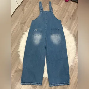 Women's Distressed Blue Denim Overalls (Oversize) Size L thumbnail 2