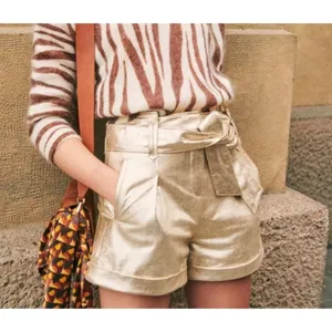 Sézane NWT Romeo Short in Golden Leather Belted Pleated Shorts 42 / 10 thumbnail 2