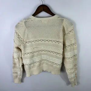 Allison New York Cardigan Womens‎ Small Cream Lace Pointelle Knit Cropped Boho thumbnail 5