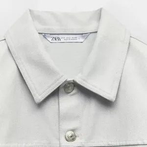 Zara NWOT Denim Gray/Silver Shimmer Utility‎ Button-Up playsuit - XS thumbnail 3