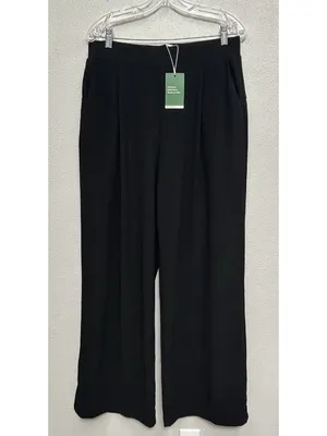 Halara Pants Large Tall Black High Waisted Wide Leg Pull On Stretch Lounge NWT thumbnail 2