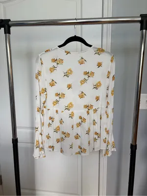 Altar'd State Cream Blouse with Yellow Rose Print thumbnail 3
