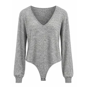 Abercrombie & Fitch Gray Marled V-Neck Sweater Bodysuit L thumbnail 2