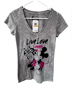 NWT Disney Gray Women's Top with Mickey and Minnie Print thumbnail 1