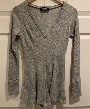 Gray Cozy Akira Long Sleeve‎ Lounge Romper thumbnail 1