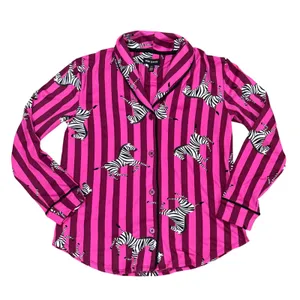 Room Service Pajama Top Womens Sz S Pink Purple Zebra Stripe Button Up Sleepwear thumbnail 1