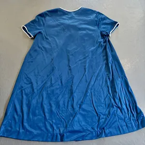 Vintage Navy Blue Embroidered Silky Night Gown with Cap Sleeves M/L thumbnail 4