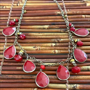 Chic Red Teardrop Necklace with Gold Accents 18”-20.5” thumbnail 4