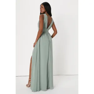 NWT Lulus Heavenly Hues Sage Brush Maxi Dress Wedding Bridesmaid Gala Size L thumbnail 3