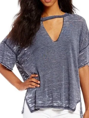 We The Free Oversized Blue Open V-Neck Jordan Burnout Tee - Size - XS thumbnail 1