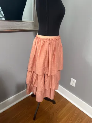 NWT Liuou Oval Tweed Elastic Top Tiered Ruffle Pink Barbie Coquette MIDI Skirt 16. thumbnail 5