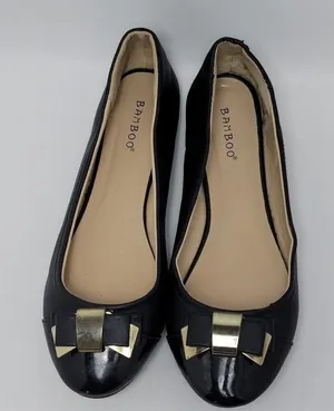 Bamboo Lula Flat Black Faux Leather Bow Ballet Shoe Size 9 thumbnail 1