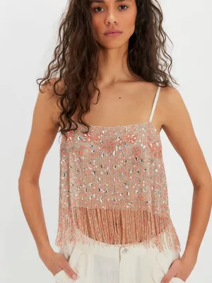 Free People Juliet Beaded Tank- size Medium thumbnail 1