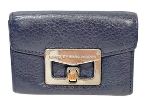 Marc by Marc‎ Jacobs Navy Blue Leather Silver Hardware Card Holder Wallet thumbnail 1