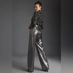 Anthropologie Hutch Silver Metallic Wide Leg Trouser Pants Size Small‎ NWT thumbnail 2