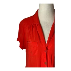 Maeve Anthropologie Shirt Women 4 Red Collared‎ Button Down Tie Front Top Preppy thumbnail 6
