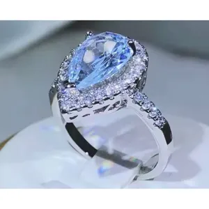 Boutique NEW Women's 3Ct Rhodium S925 Pear Halo‎ Teardrop Engagement Ring, Size 7 thumbnail 5