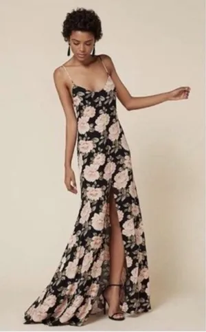 Reformation Luma Floral Spaghetti Strap Maxi Dress Womens Black Small thumbnail 1