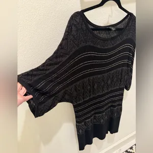 White House | Black Market Black Silver Shimmer Dolman Sweater Mini Dress Tunic XL thumbnail 10