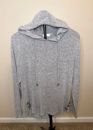 Retrology Grey‎ Marled Knit Button Detail Hoodie Size XL thumbnail 1